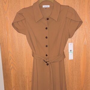 Calvin Klein Tan Button-Down Midi Dress
